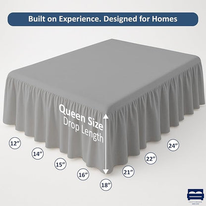 Ruffled Bed Skirt with Split Corners-Dust Ruffle - 14" Drop 100% Microfiber Soft,Sheen & Luxurious Look - Bed Skirts (Light Grey -Queen)