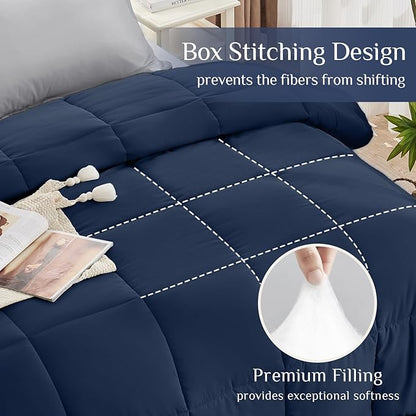 JOLLYVOGUE California King Comforter Set, Ultra-Soft Cal King Size Comforter Sets, 7-Piece Bed in a Bag, Goose Down Alternative, Oeko-TEX Certified, Sheets & Pillowcases, Navy Blue & Light Grey
