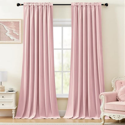 Baby Pink Velvet Curtains 84 Inches Long for Girls Bedroom, Luxury Room Darkening Thermal Insulated Blackout Curtain Window Drapes for Living Room Nursery, Back Tab Rod Pocket, W52 x L84, 2 Panels