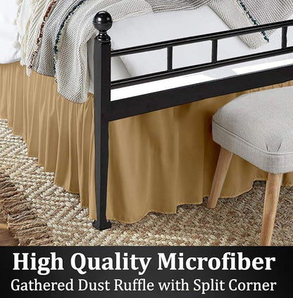 Ruffled Bed Skirt with Split Corners, Taupe, Full 12 Inch Drop Bedskirt, Hotel Quality Brushed Microfiber Wrinkle Free Dust Ruffle Bed Skirt Full Size