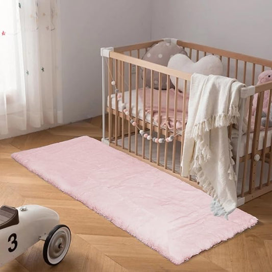 Latepis Light Pink Runner 2x6 Rugs Small Fluffy Shag Rug Faux Rabbit Fur Washable Non-Slip Rugs for Living Room, Sofa Mat, Bedside Rug, Dorm