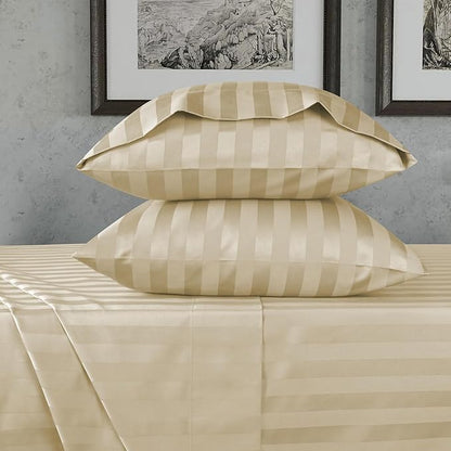 URBANHUT 800 Thread Count 100% Cotton Damask King Size Sheets, 4 Piece Striped King Size Bedsheets, Luxury Hotel Sheets Sateen Weave - Better Than Egyptian, 16" Elasticized Deep Pocket- Sand