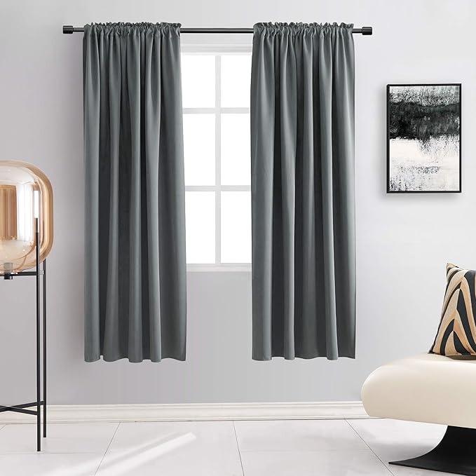DONREN 72 Inch Length Medium Grey Blackout Curtains for Bedroom - Small Window Treatment Rod Pocket Curtain Drapes (Set of 2 Panels)