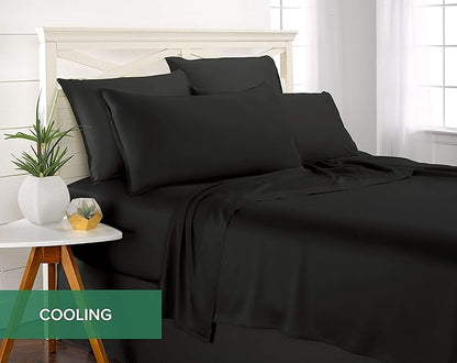 Pure Bamboo California King Sheets, Genuine 100% Organic Viscose Derived from Bamboo Bed Sheet Set, Soft & Cooling, Double Stitching, 2 Year Quality Promise (California King, Black)