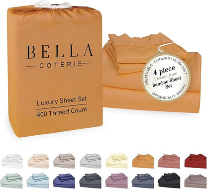 Bella Coterie Luxury Bamboo Viscose Cal King Size Sheet Set | 100% Organically Grown | Ultra Soft | Cooling for Hot Sleepers | 18" Deep Pocket [Marigold]