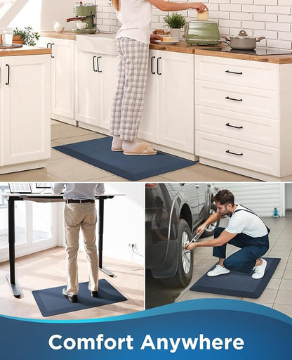 Ophanie Kitchen Mats for Floor, 3/4 inch Thick, 17x28 Anti Fatigue Cushioned Mat, Kitchen Rugs, Waterproof, Comfort Ergonomic Standing Mat for Office, Home, Sink, Blue Non-Slip Ridged Bottom
