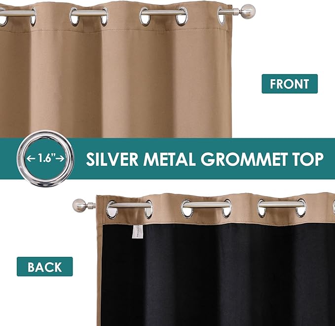 ChrisDowa 100% Blackout Curtains for Bedroom with Black Liner, 2 Thick Layers Total Blackout Thermal Insulated Grommet Window Curtains 2 Panels Set (Cappuccino, 52 x 72 Inch)