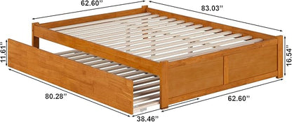 AFI Concord Queen Solid Wood Platform Bed with Footboard & Twin XL Trundle in Light Toffee