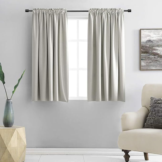 DONREN 45 Inch Length Curtains Light Gray Blackout Curtains Drapes- All Season Thermal Insulated Rod Pocket Blackout Curtain Panels for Kids Room,2 Panels,Grey