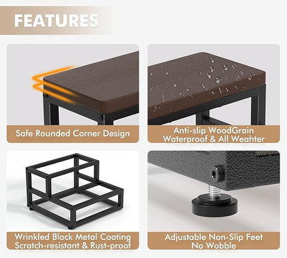 2-Step Waterproof HDPE Step Stools for Adults Kids, Heavy Duty Metal Frame Stepping Stools for High Beds, Non-Slip 2 Bedside Foot Stool with 500 Lbs+ Capacity, Kitchen, Bed, RV Step-Dark Brown