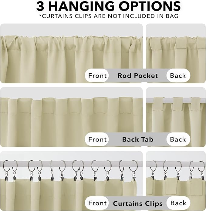 Deconovo Blackout Curtains, Thermal Insulated, W52 x L95 2 Panels, Back Tab, Machine Washable, Room-Darkening Drapes for Bedroom/Living Room Beige