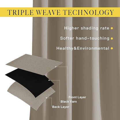 NICETOWN Taupe Blackout Curtains for Living Room, Grommet Thermal Insulated Room Darkening Window Treatments Sound Proof Drapes for Bedroom/Boys Room, 2 Panels, W52 x L90