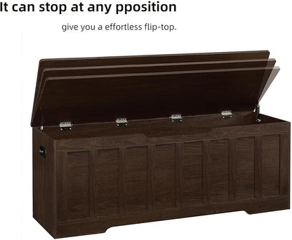 51.2" Storage Chest Extra Large,Storage Bench with 2 Safety Hinges,Shoe Bench,51.2 * 15.7 * 19.1 inches,Wooden Trunk for Bedroom,livingroom,entryway,Supports 220 lb,Easy Assembly(Espresso).