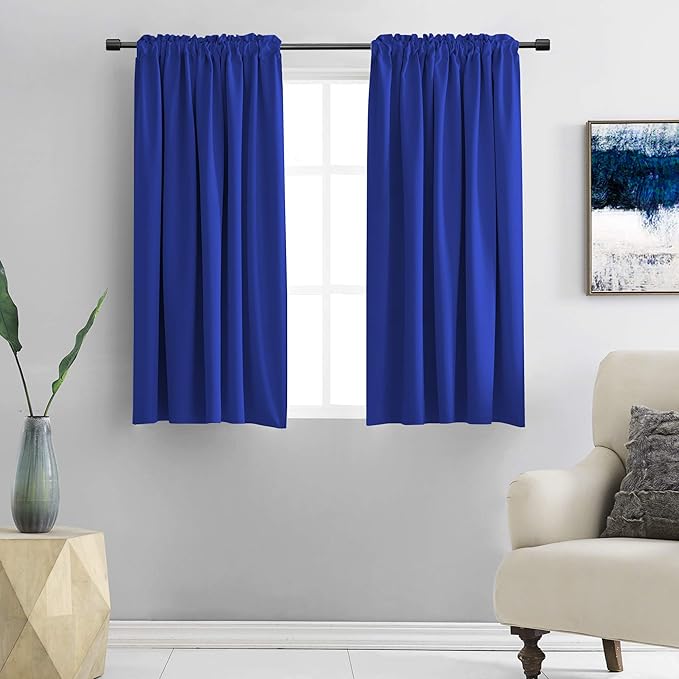 DONREN 54 Inch Length Royal Blue Blackout Curtain Drapes for Boys Bedroom - 2 Panels Rod Pocket Energy Saving Solid Curtains (42 x 54 Inches Long)