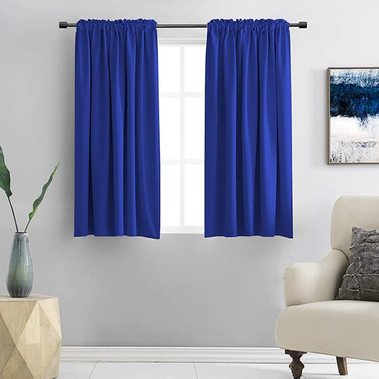 DONREN 54 Inch Length Royal Blue Blackout Curtain Drapes for Boys Bedroom - 2 Panels Rod Pocket Energy Saving Solid Curtains (42 x 54 Inches Long)
