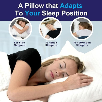 Sidney Sleep Set of 2 Queen Size Bed Pillows for Side and Back Sleepers - Adjustable Filling - Memory Foam Pillows for Neck and Shoulder Pain - Customizable Loft - Extra Foam Included (Blue)