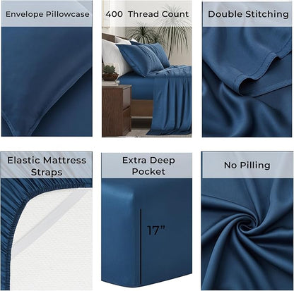 Luxury Bamboo Market | King Size Bed Sheet Set | 100% Viscose Made from Bamboo | Organically Grown | Ultra Soft | Cooling Sheets for Hot Sleepers | 17" Deep Pocket [Midnight Blue]