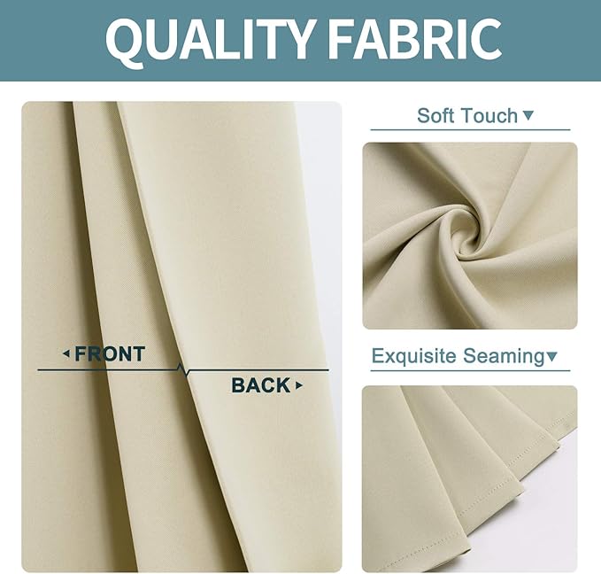 ChrisDowa Grommet Room Darkening Curtains for Bedroom and Living Room - 2 Panels Set Thermal Insulated Blackout Curtains (Beige, 38W x 54L)