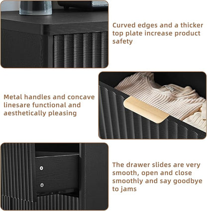 LEYAOYAO Fluted Dresser and Nightstand Sets, Wood 48" Wide Dresser & 23" Night Stand with Charging Station, 2 Piece Bedroom Furniture Set, Chest of Drawers for Bedroom, Home, Living Room, Black