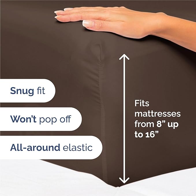Split King 7 Piece Sheet Set - Cooling & Breathable - Hotel Luxury Bedding - Includes Fitted Sheets for Women, Men, Kids and Teens - 1 Flat, 2 Fitted Sheets, 4 Pillowcases with Deep Pockets - Brown