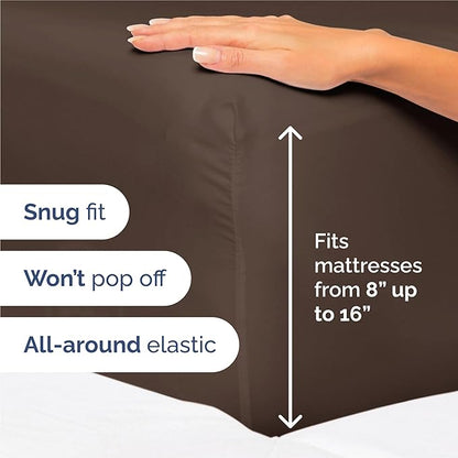 Split King 7 Piece Sheet Set - Cooling & Breathable - Hotel Luxury Bedding - Includes Fitted Sheets for Women, Men, Kids and Teens - 1 Flat, 2 Fitted Sheets, 4 Pillowcases with Deep Pockets - Brown