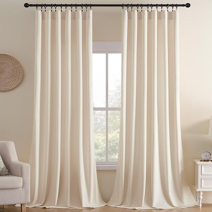 Joydeco Velvet Curtains White Blackout Curtains Thermal Insulated 96 inches Long Window Curtains Super Soft Room Darkening Drapes for Bedroom Living Room Elegant Rod Pocket 2 Panels Cream White