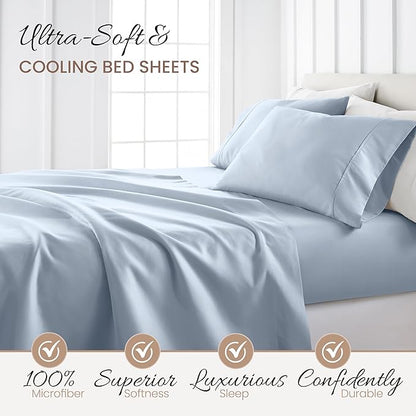 Linen Market Bed Sheets for Twin Size Bed (Light Blue) - Sleep Better Than Ever with These Soft and Cooling Twin Sheets - Deep Pocket Fits 16" Thick Beds - 3 Piece Twin Sheet Set