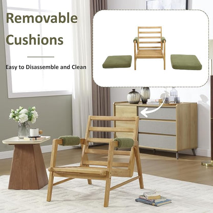 HEAH-YO Modern Accent Chair, Upholstered Boucle Fabric Living Room Chair with Wooden Frame, Comfy Armchair with Thick Cushion for Bedroom Balcony, Green