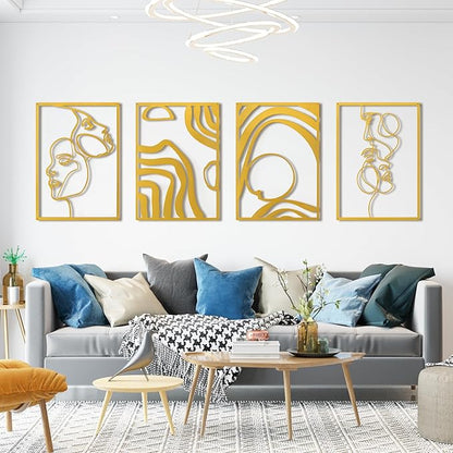 Art3d Metal Wall Art, Set of 4 Black Wall Decor for Living Room Bedroom Hallway Dining Room, Line Art Wall Décor, Life and Romance Story theme Minimalist Wall Art Style