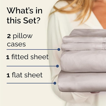 Twin 4 Piece Sheet Set - Cooling, Comfy & Breathable - Hotel Luxury Bedding, Includes Fitted Sheet for Women, Men, Kids & Teens - 1 Flat, 1 Fitted Sheet, 2 Pillowcases with Deep Pockets - Light Grey