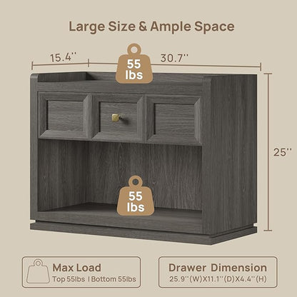 SICOTAS 31" Wide Nightstands Set of 2, Large Night Stands with Drawer, Oversized King Size Nightstand Bedside Table for Bedroom, Farmhouse End Side Table Set of 2 (Dark Grey Oak, 31-Inch)