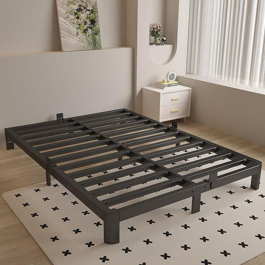 6 Inch King Size Bed Frame with Metal Gaskets, Black Bed Frame King Size No Box Spring Needed, Heavy Duty Steel Platform Support, Round Corner Design, Reserved Holes, Noiseless, Easy Assembly