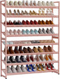 Large Shoe Rack 8 Tier Shoe Organizer, Heavy Duty Metal 4-Tier Stackable Shoe Storage Vertical Shoe Rack for Closet Front Door Entrance, Up to 50 Pairs, 44.8" W x 11.4" D x 56.7" H, Pink