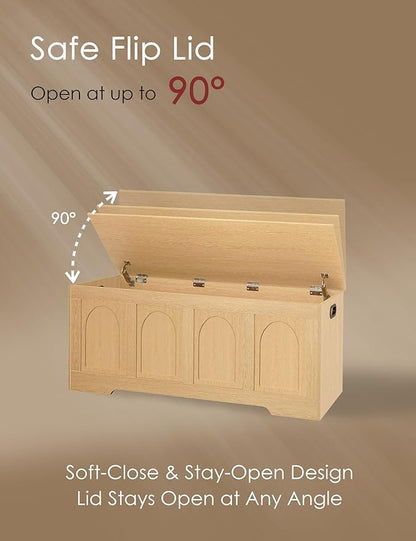DINZI LVJ Storage Chest, 47.2" Rattan-Like Toy Box with 2 Safety Hinges, Wooden Entryway Storage Bench with Flip-Top, Large Trunk for Living Room, Bedroom, Easy Assembly, Natural