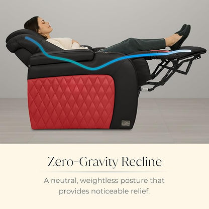 Seatcraft Diamante Zero-Gravity CoolZero Italian Leather Home Theater Seating, Power Headrest, Power Recline, Row of 4 Sofa, Black/Red
