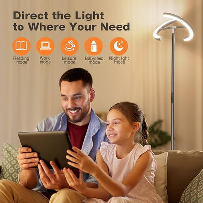 Gunmetal Gray LED Floor Lamp - Rotatable Standing Lamp for Living Room Bedroom, 22W Dimmable Floor Readig Light with Touch/Remote Control, Modern Corner Lamp for Office, Brightness Adjustable