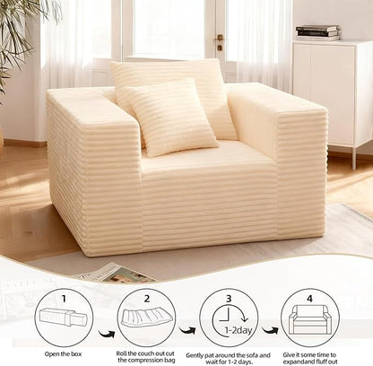 Single Sofa Foam Couch Sofa for Small Spaces, Giant Bean Bag Chair, Comfy Sofas with Removable Cover Furry Couch Pillows for Living Room, Bedroom, Apartment, Dorm, Office