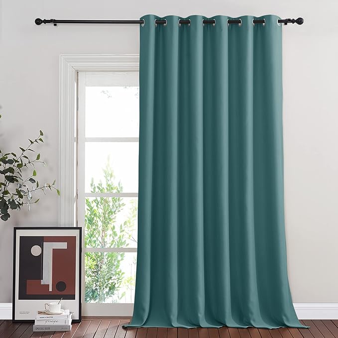 NICETOWN Blackout Sliding Glass Door Curtains, Room Darkening Thermal Insulated Curtains for Living Room Bedroom, Extra Wide Window Drapes, 1 Panel, W80 x L118, Sea Teal