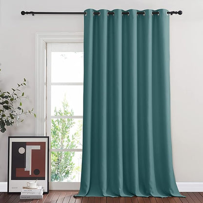 NICETOWN Room Divider Curtain 132 Inches Long, Wide Blackout Sliding Door Curtain for Bedroom, Room Darkening Privacy Window Curtain for Patio Door (1 Panel Set, Sea Teal, 80 x 132 Inch)