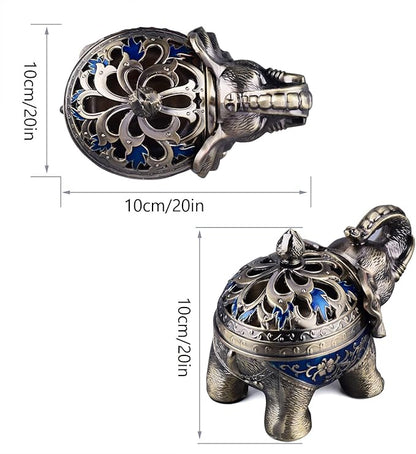 K COOL Metal Backflow Incense Holder Elephant Cone Incense Burner Candle Holder with Lid, Aromatherapy Ornament Home Office Decoration for Indoor Outdoor (Navy Blue)