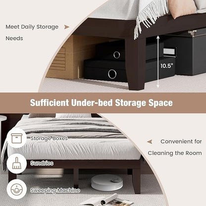 Giantex Full Wood Platform Bed Frame, 14 Inch Solid Rubber Wood Mattress Foundation, Heavy Duty Wooden Slats Support, No Box Spring Needed, Easy Assembly, Espresso