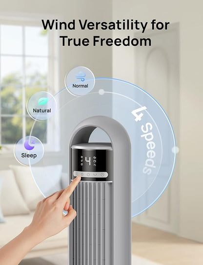 Dreo Tower Fan for Bedroom, 4 Speeds, 3 Modes Standing Fans for Room with 90° wide Oscillating, 28dB Quiet for Sleep, 25ft/s Velocity, 29ft Coverage, 8H Timer, Remote, Living Room, Office, Home, Grey