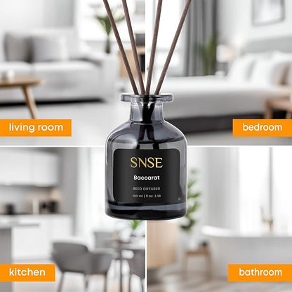 SNSE Baccarat Rouge Inspired Reed Diffuser – Luxury Home Fragrance Set, Long-Lasting Perfume Aroma, Elegant Gift, Relaxing & Sophisticated Scent