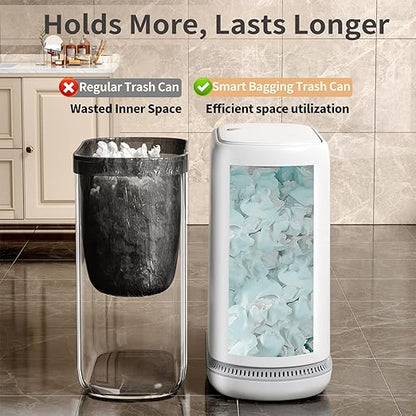 Small Bathroom Trash Can with Lid, 3 Gallon Slim Garbage Bin with Pop-Up Lid & Air-Pressure Bag Lock, Mini Waste Basket for Bathroom, Bedroom, Kitchen, Office, Rv, White - Includes 75 Bags (5 Rolls)
