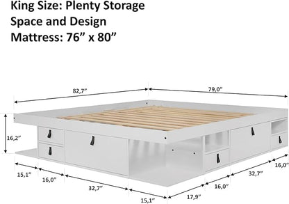 memomad Bali Storage Platform Bed with Drawers (King Size, Off White)