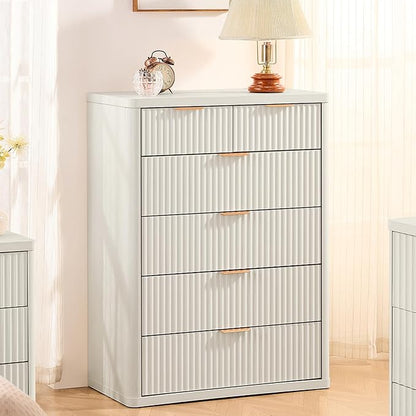 LEYAOYAO Fluted Dressers & Nightstand Set of 3, Wood 48" Wide Dresser & 42" Tall Chest of Drawers,Modern Bedroom Furniture Sets, Antique White Wooden Nightstand with 3 Drawers & Charging Station