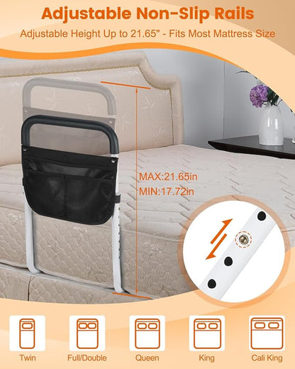 Yetulike Bed Rails for Elderly Adults Safety - Adjustable Bed Assist Rail for Seniors - Stable Beds Side Rails with Storage Bag & Fixing Strap, Fit King Queen Full Twin