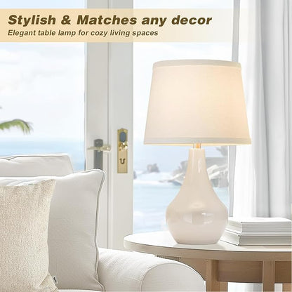 Seealle Modern Ceramic Table Lamps for Night Stands - Bedside Lamps Set of 2 for Nightstand, 19.4" White Bedroom Lamp for Living Room Cute Desk End Table Office Guest Room Dresser Rocker Swtich