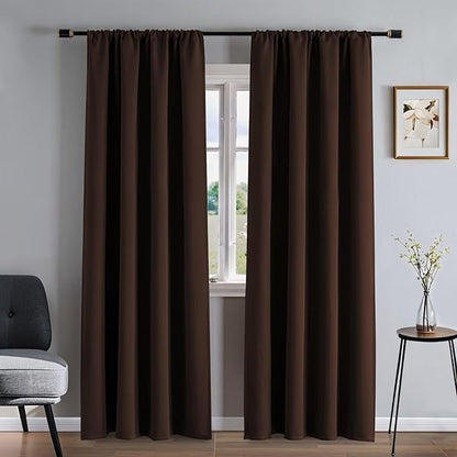 Blackout Curtains 108 Inches Long 2 Panels Set, Chocolate Curtains Thermal Insulated Room Darkening Drapes for Bedroom, Rod Pocket Light Blocking Drapes Living Room(52W × 108L, Chocolate)