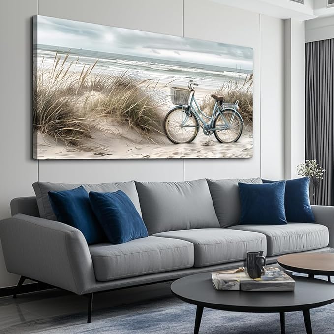 ERQINHUA Modern Canvas Print Wall Art Vintage Home Decorlawn Painting With Marine Beach Landscape Painting Office Living Room Bedroom Restaurant Wall Decor Home Decorcan Be Hung Directly 24x48 In